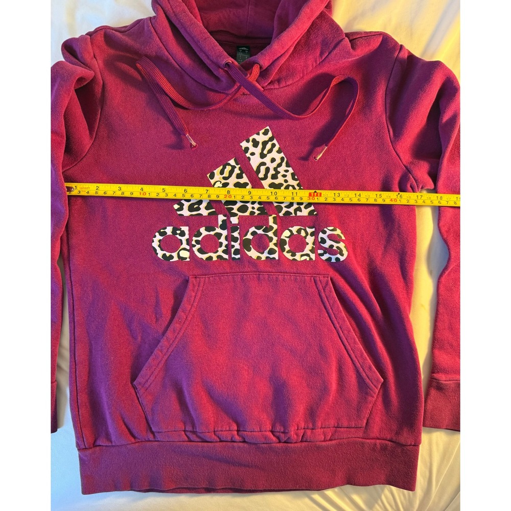 Adidas Women's Leopard Print Logo Hoodie Berry Purple Pullover Sweatshirt Small - Picture 4 of 6